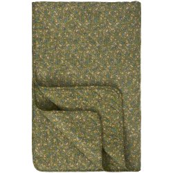 Quilt t�ppe - oliven m/gr�nne, bl� og rosa blomster