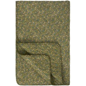 Quilt t�ppe - oliven m/gr�nne, bl� og rosa blomster