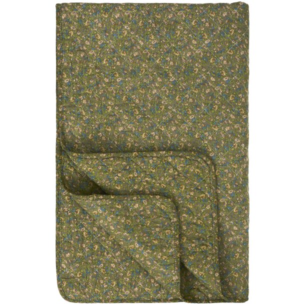 Quilt t�ppe - oliven m/gr�nne, bl� og rosa blomster