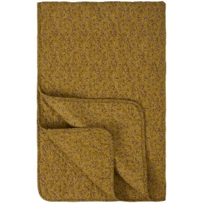 Quilt t�ppe - mustard m/gr�nne, gr� og brune blomsterranker