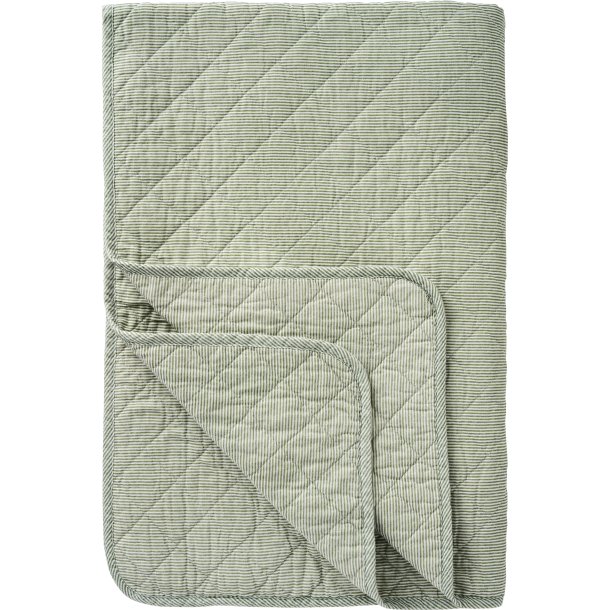 Quilt t�ppe - hvide og st�vgr�nne m�lkedrengestriber