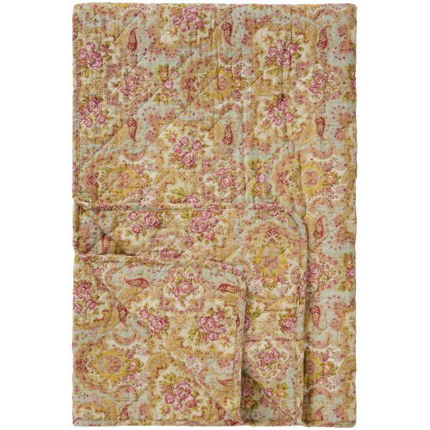 Quilt t�ppe - st�vbl� m/lyser�dt, r�dt, gr�nt og gult paisley- og blomsterm�nster