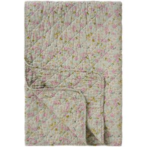 Quilt t�ppe - st�vbl� m/lyser�de, gr�nne og gr� blomster