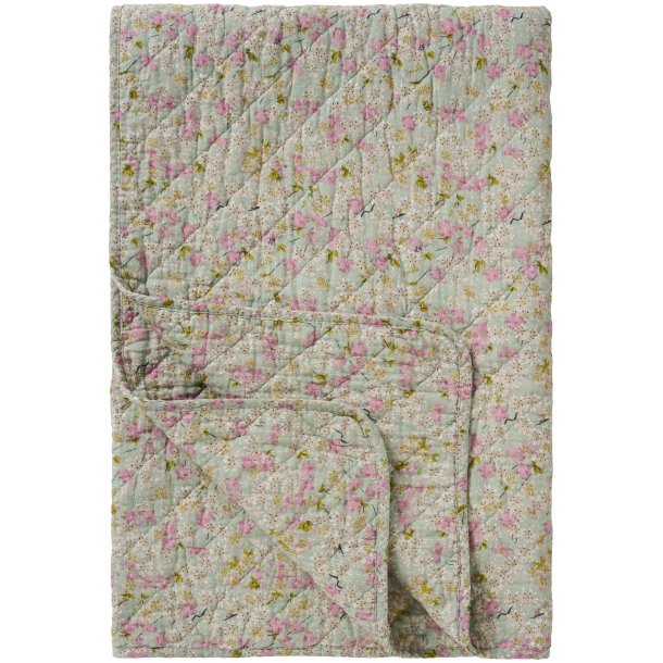 Quilt t�ppe - st�vbl� m/lyser�de, gr�nne og gr� blomster