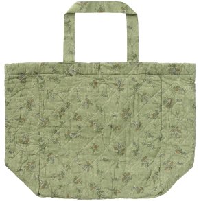 Skuldertaske - quiltet - grn m/blomsterranker