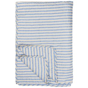 Quilt tppe - bl m/hvide og brune striber