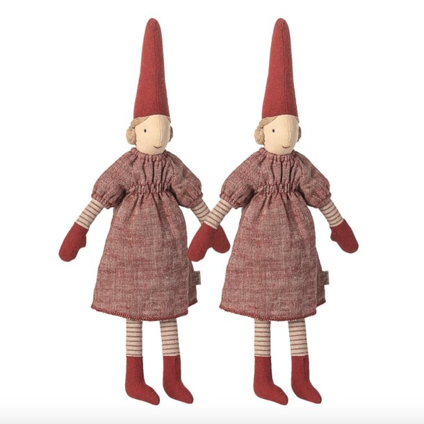 2 x Mini Nisse, str. 2 - Pige - R�d kjole.