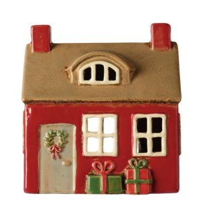 Keramikhus med julepynt