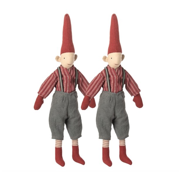 2 x Mini Nisse, str. 2 - dreng - R�d skjorte. 