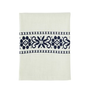 Viskestykke med broderi - marinebl