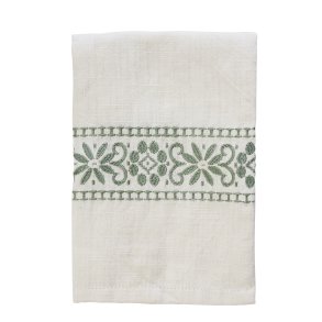 Viskestykke med broderi - lys mintgrn