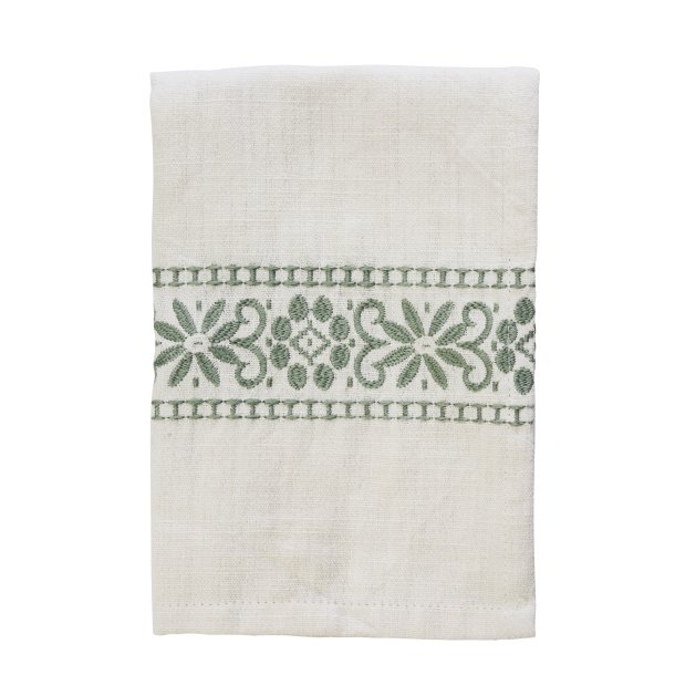 Viskestykke med broderi - lys mintgrn