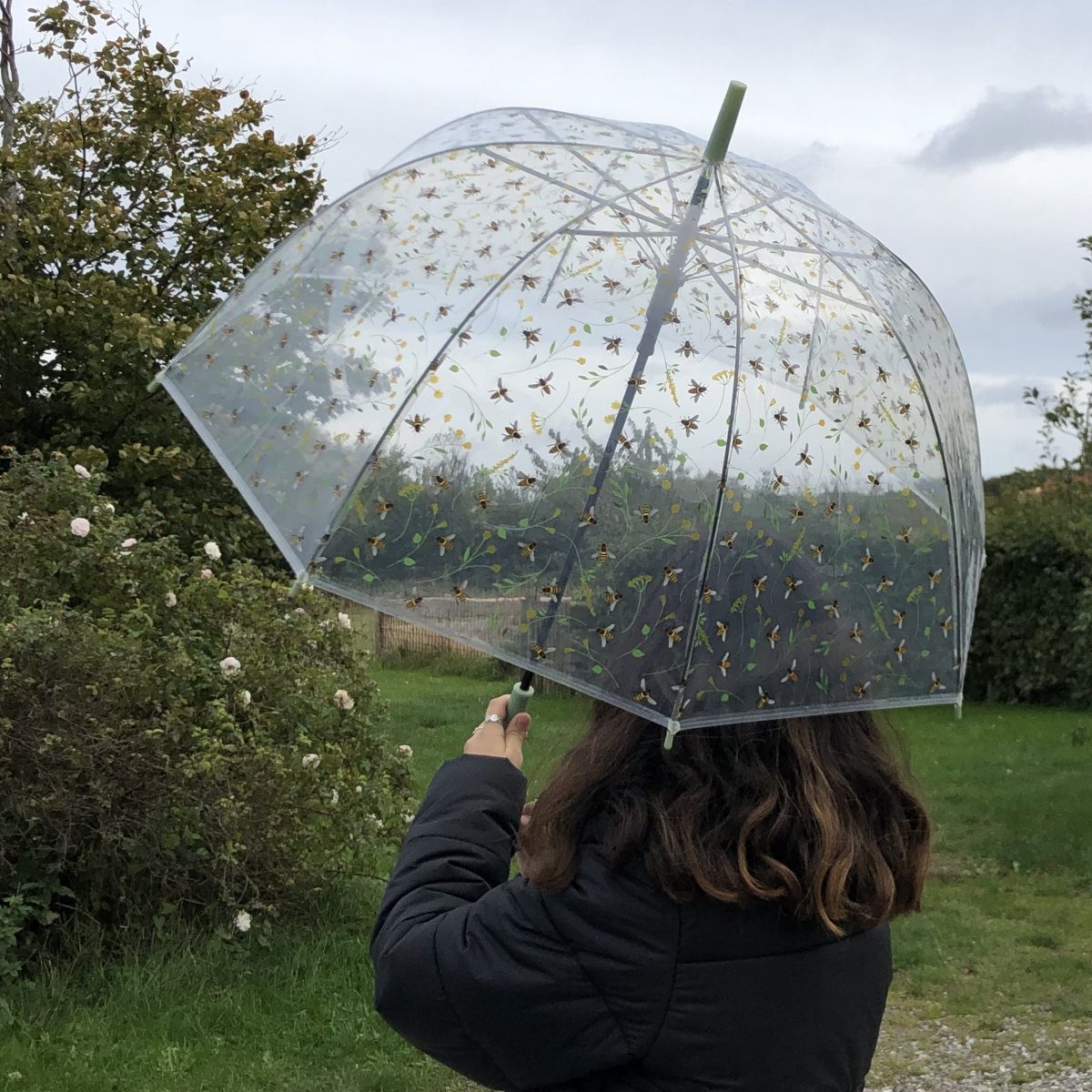 Gennemsigtig paraply - bi - blåbær gårdbutik