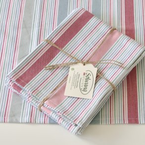 3 Viskestykker - stribet pastel - r�d/bl�/gr�n