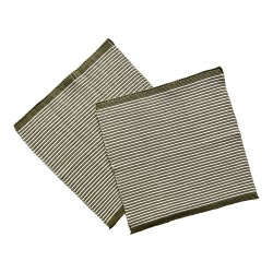  2 vaskeklude - natur/olivenfarvede striber - strikket - kologisk bomuld.