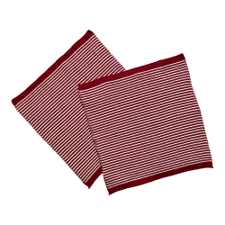  2 vaskeklude - natur/dyb rde striber - strikket - kologisk bomuld.