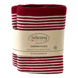  2 vaskeklude - natur/dyb rde striber - strikket - kologisk bomuld.