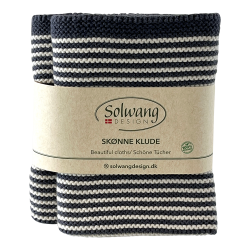  2 vaskeklude - natur/storm bl striber - strikket - kologisk bomuld.