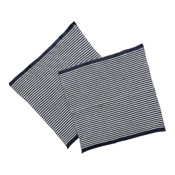  2 vaskeklude - natur/storm bl striber - strikket - kologisk bomuld.