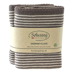  2 vaskeklude - natur/gr striber - strikket - kologisk bomuld.