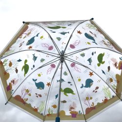 Paraply til b�rn - Havet - transparent - vandmilj� - bl�t skaft