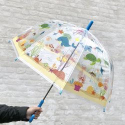 Paraply til b�rn - Havet - transparent - vandmilj� - bl�t skaft