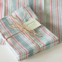 3 Viskestykker - stribet pastel - rd/bl/grn