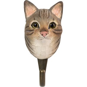 Stribet kat - knage - tr�/metal