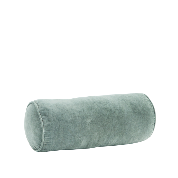 Rund aflang pude - velour - aqua