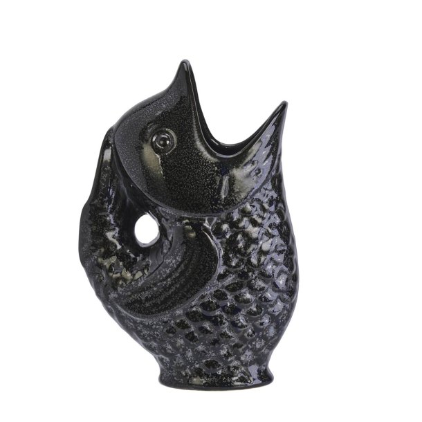 Keramik vase - sort fisk