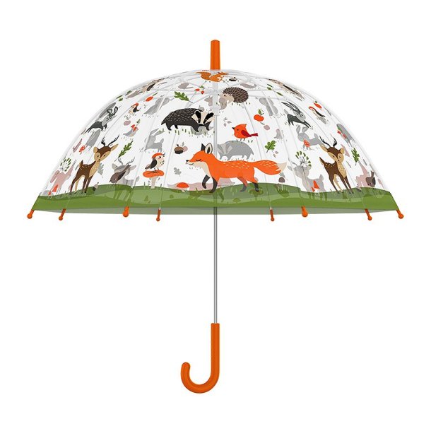 Paraply til b�rn - Vilde dyr - transparent - orange skaft